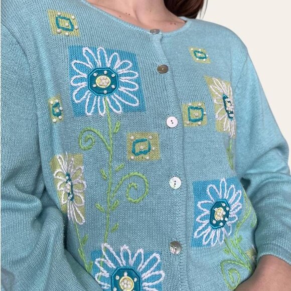 Vintage NWT deadstock floral embroidered knit cardigan Timberlea - Large - Picture 2 of 8